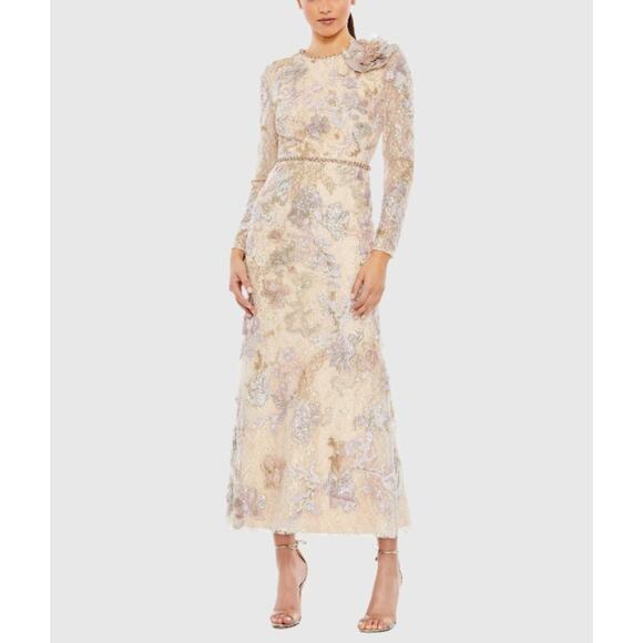 Mac Duggal Jewel Neck Illusion Sleeve Lace Dress 11329 Plus Size 16 NWT MOB Gown - Picture 1 of 16